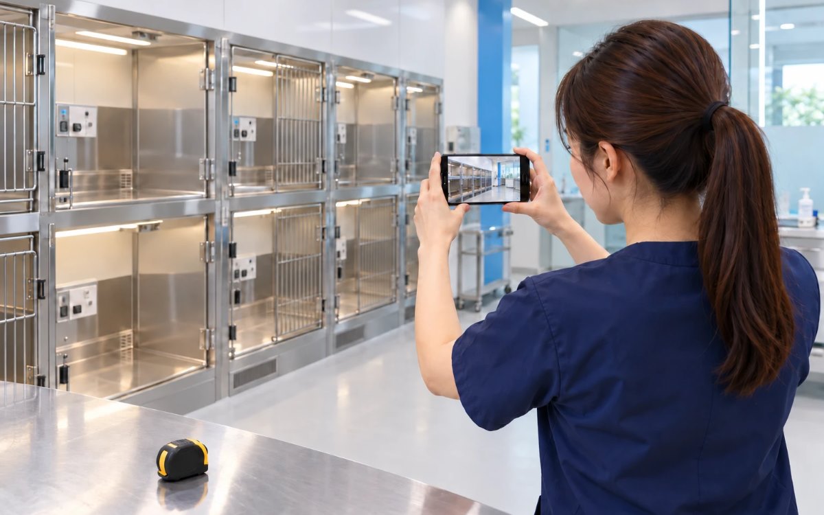 เจ้าหน้าที่ถ่ายภาพห้องพักสัตว์เพื่อส่งข้อมูลพื้นที่ให้ทีม OZONEVET